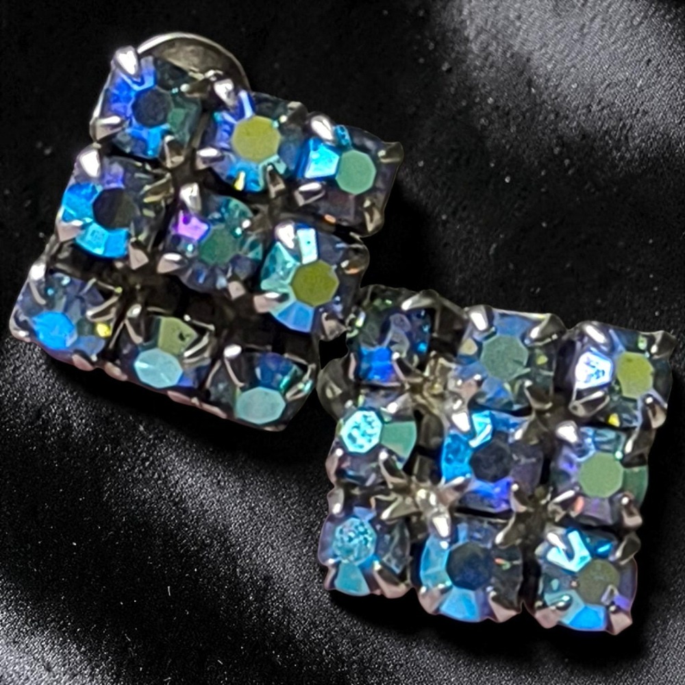 Vintage Coro AB Rhinestone Screwback Earrings Silver Tone Signed